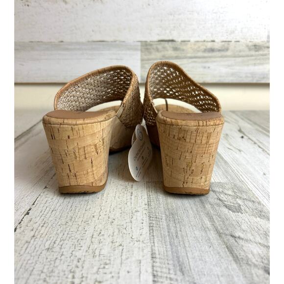 Baretraps Bethie Women's 10 tan cork wedge sandal new slip on woven lightweight - Picture 5 of 8